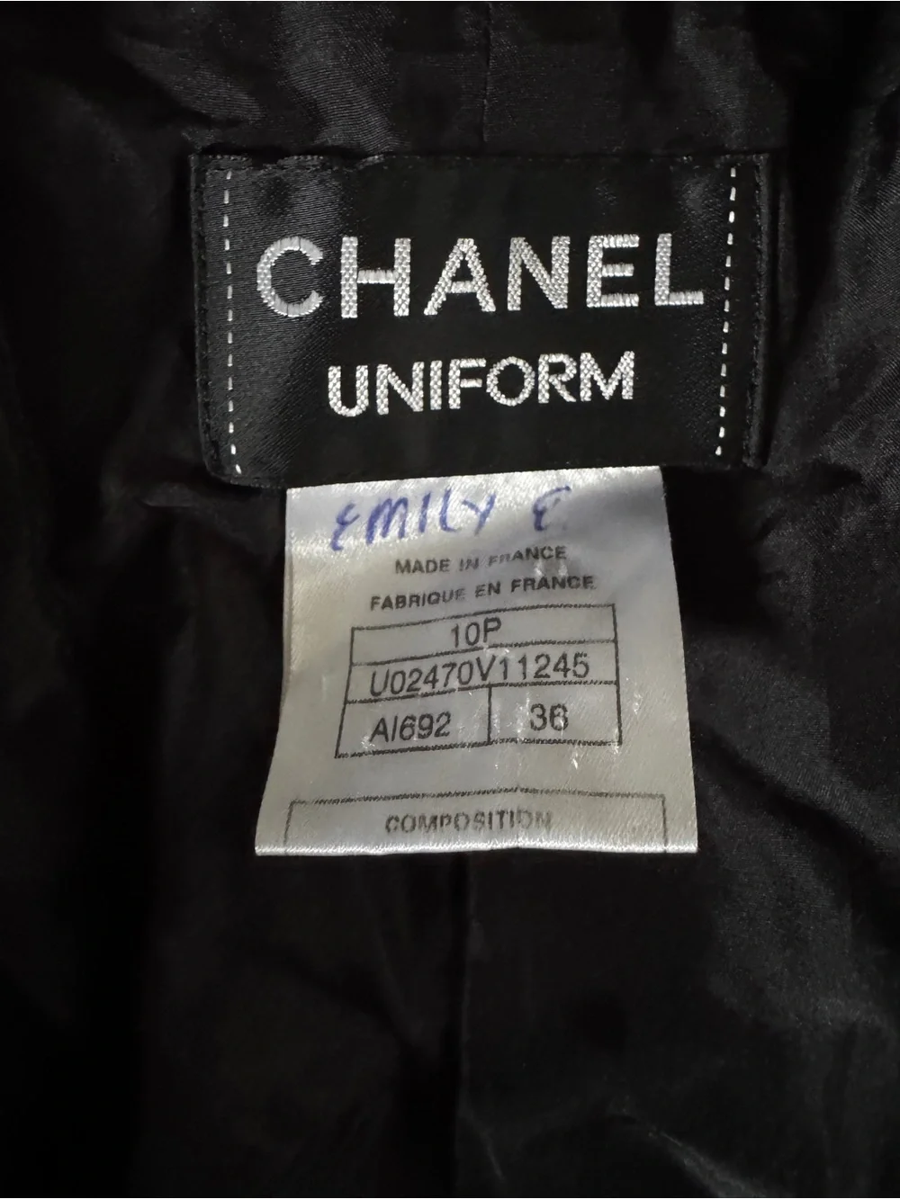 CHANEL Uniform Black Wool Blend Blazer Jacket France CC Logo Size 36 US 4